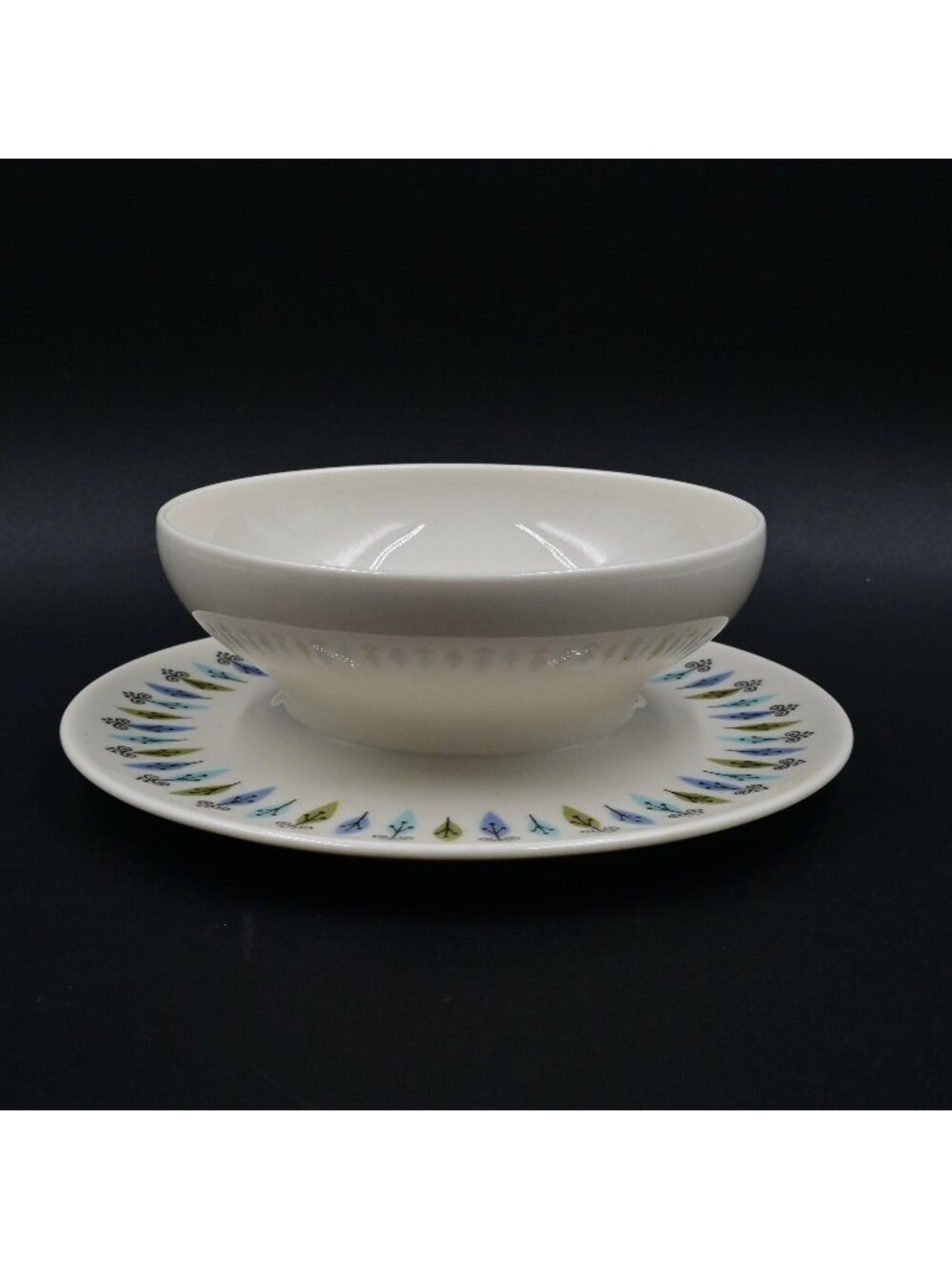 Syracuse Carefree China Nordic Atomic Gravy Boat Vintage MCM Blue Green Leaf